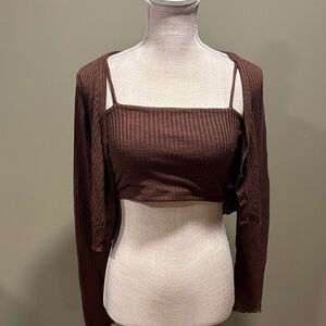 Brown Ribbed Women's Top